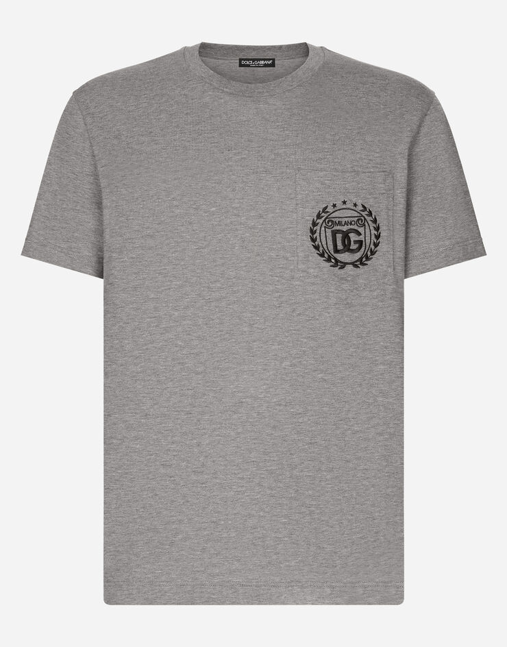 Dolce & Gabbana Cotton T-shirt with DG Milano logo embroidery Grey G8RA2ZG7J6F