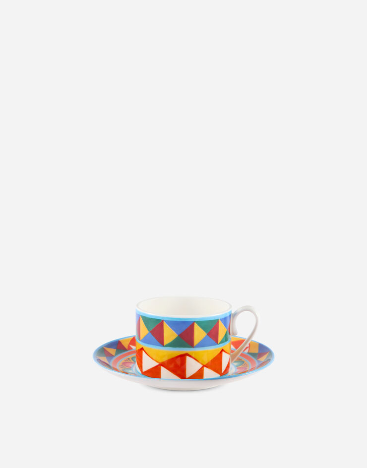 Dolce & Gabbana Tazza Tè con Piattino in Porcellana Fine Multicolore TC0S06TCA02