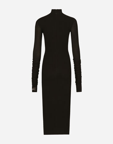Dolce&Gabbana Jersey calf-length dress with Chantilly lace insert Black F6DJNTFU7DK
