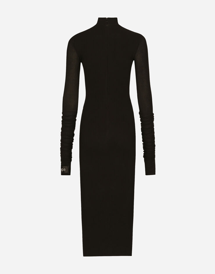 Dolce&Gabbana Jersey calf-length dress with Chantilly lace insert Black F6DJNTFU7DK