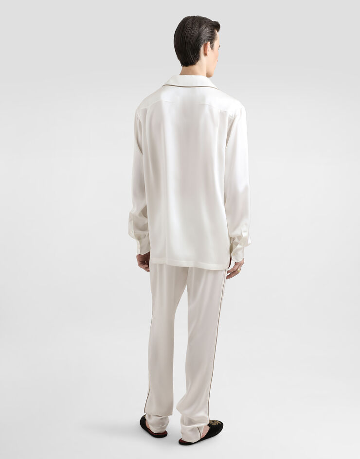 Dolce & Gabbana Silk vanity shirt with logo embroidery White G5IF1ZFU1AU