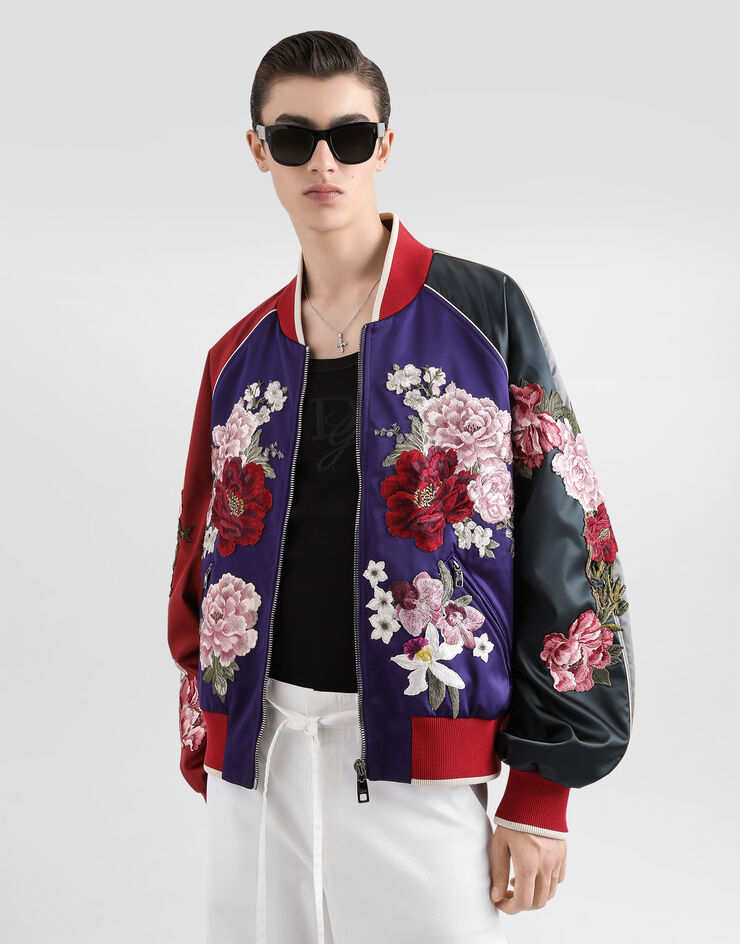 Dolce & Gabbana Blouson en satin à écusson Multicolore G9ZA9ZGJ063
