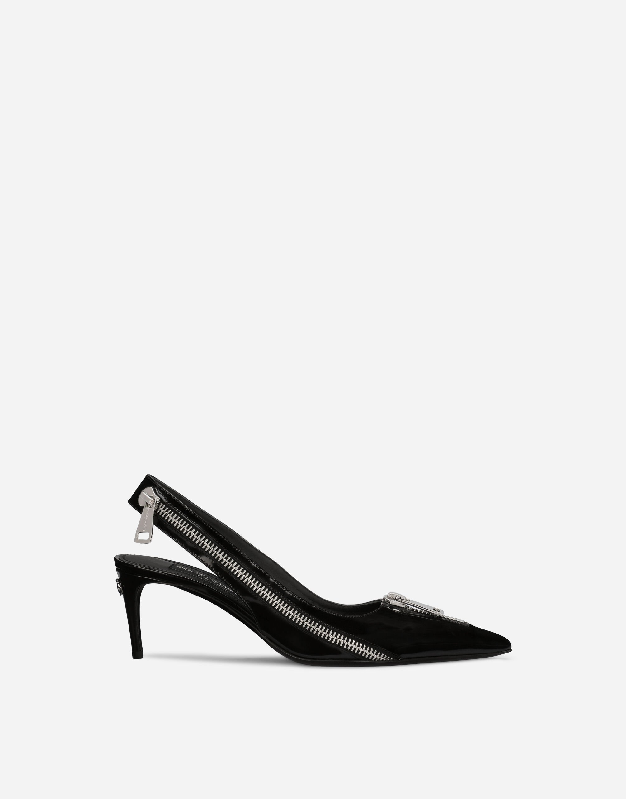 Polished calfskin slingbacks with zipper in Black for Women