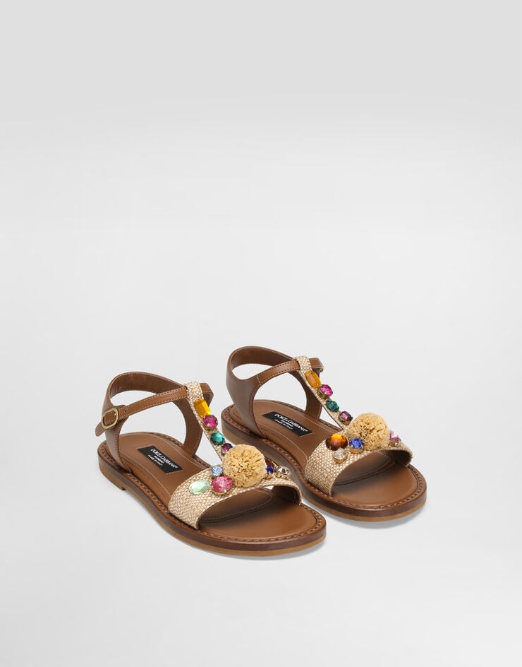 Dolce & Gabbana Sandalia de rafia y napa de piel de becerro Multicolor D11355AX321