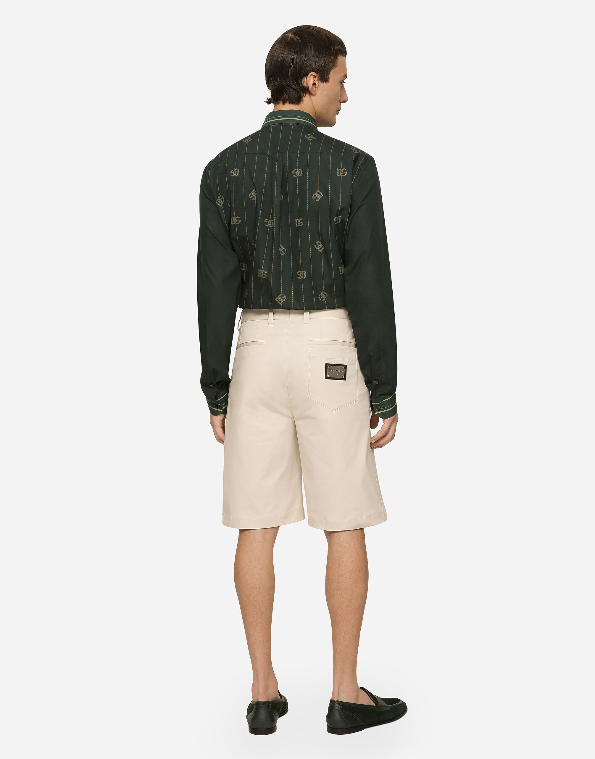 Stretch cotton shorts with branded tag - thumbnail 5
