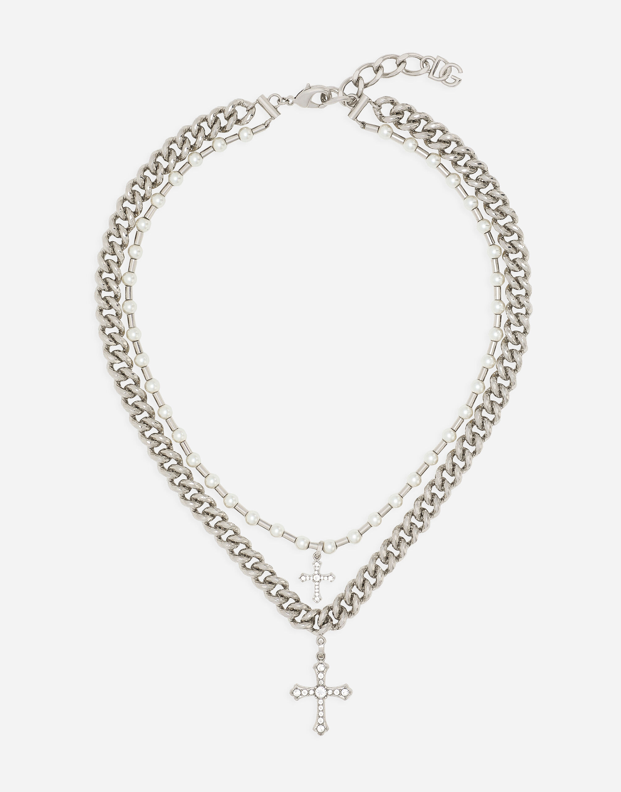 Cross necklace with “DNA” rhinestones in Silver for Men
