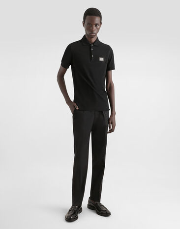 Dolce & Gabbana Cotton piqué polo-shirt with branded tag Black G8PL4TG7P1D