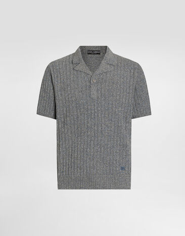 Dolce & Gabbana Ribbed cotton and linen polo shirt Grey GXZB0ZJGMDV