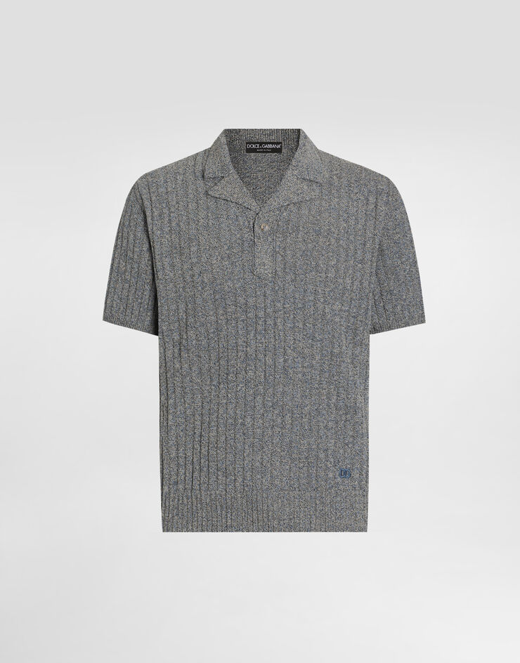 Dolce & Gabbana Ribbed cotton and linen polo shirt Grey GXZB0ZJGMDV