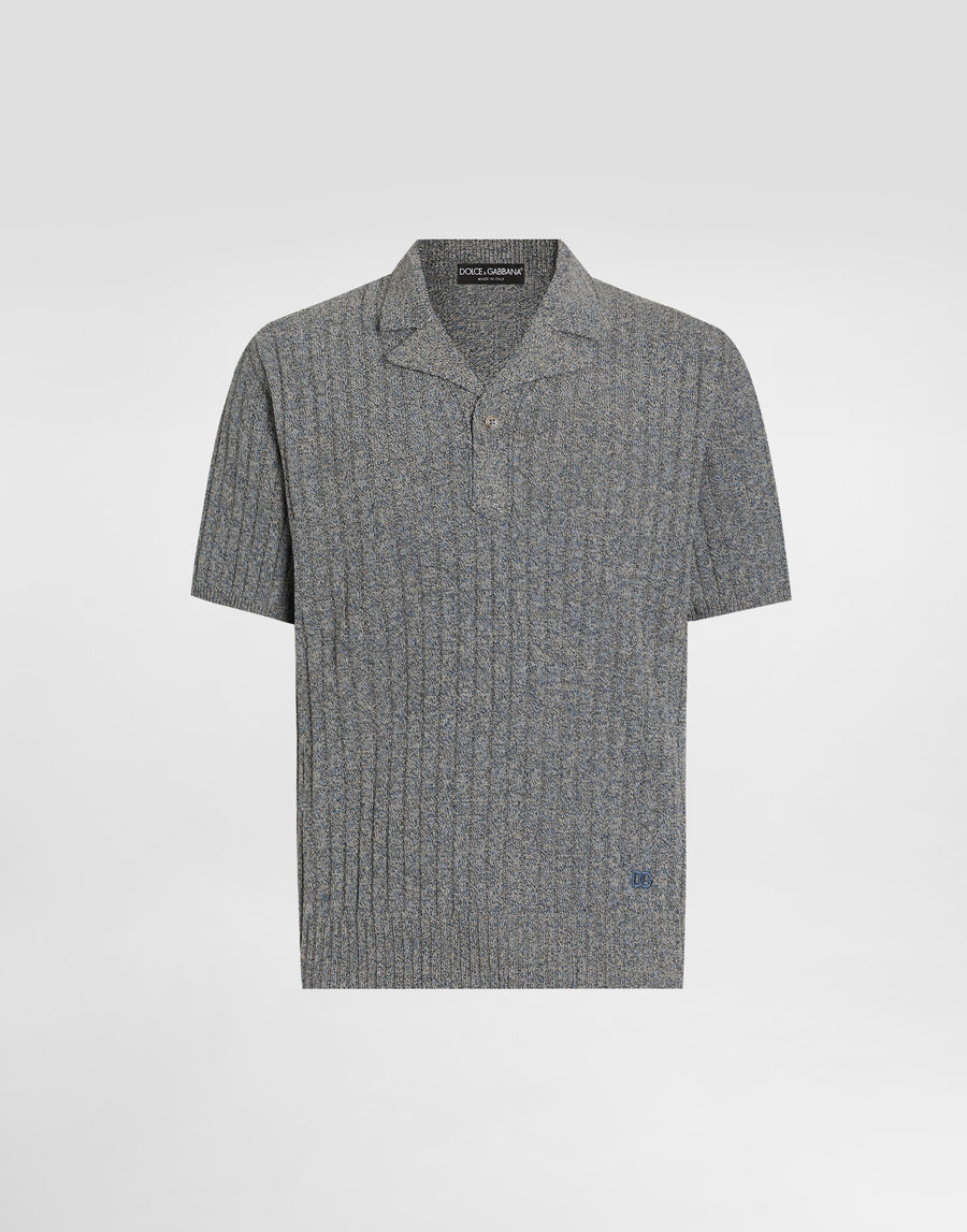 Ribbed cotton and linen polo shirt