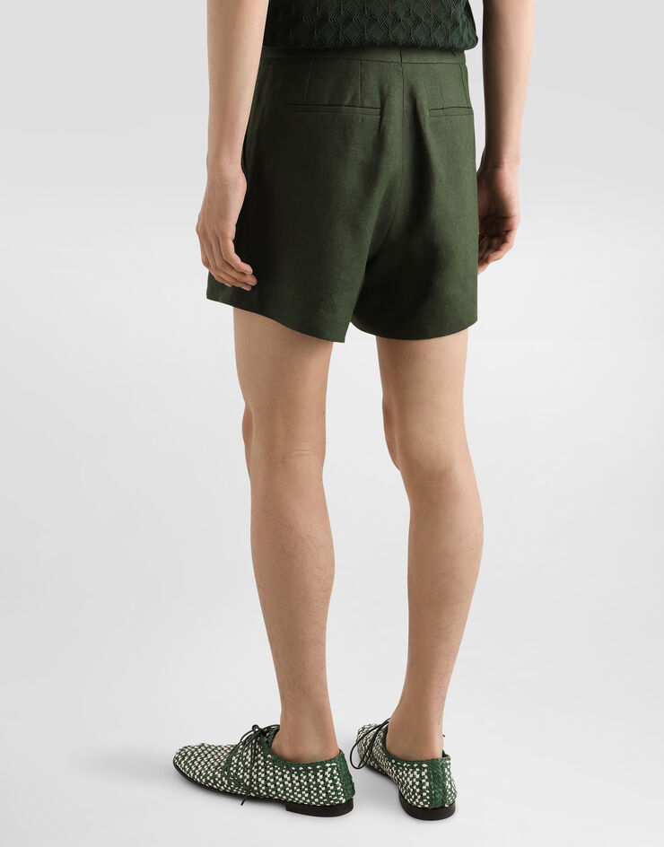 Dolce & Gabbana Bermudas de tela de lino con doble pinza Verde GP10WTFU4MC