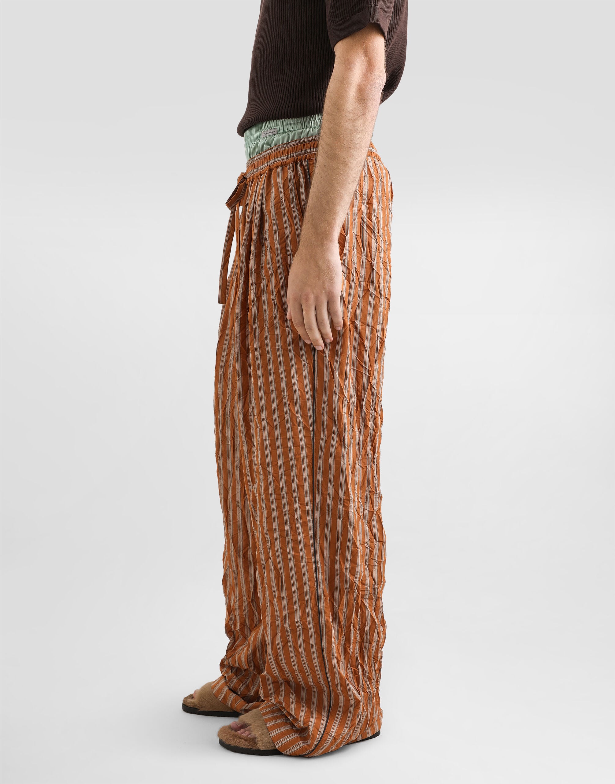Crinkled striped fabric vanity trousers in Multicolor for Men