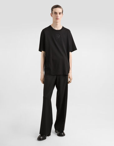 Dolce & Gabbana Cotton T-shirt with logo embroidery Black G8PN9ZG7O4E