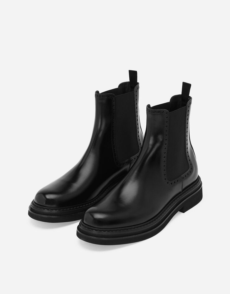 Dolce & Gabbana حذاء بوت برقبة للكاحل من جلد عجل مصقول أسود A60592A1203