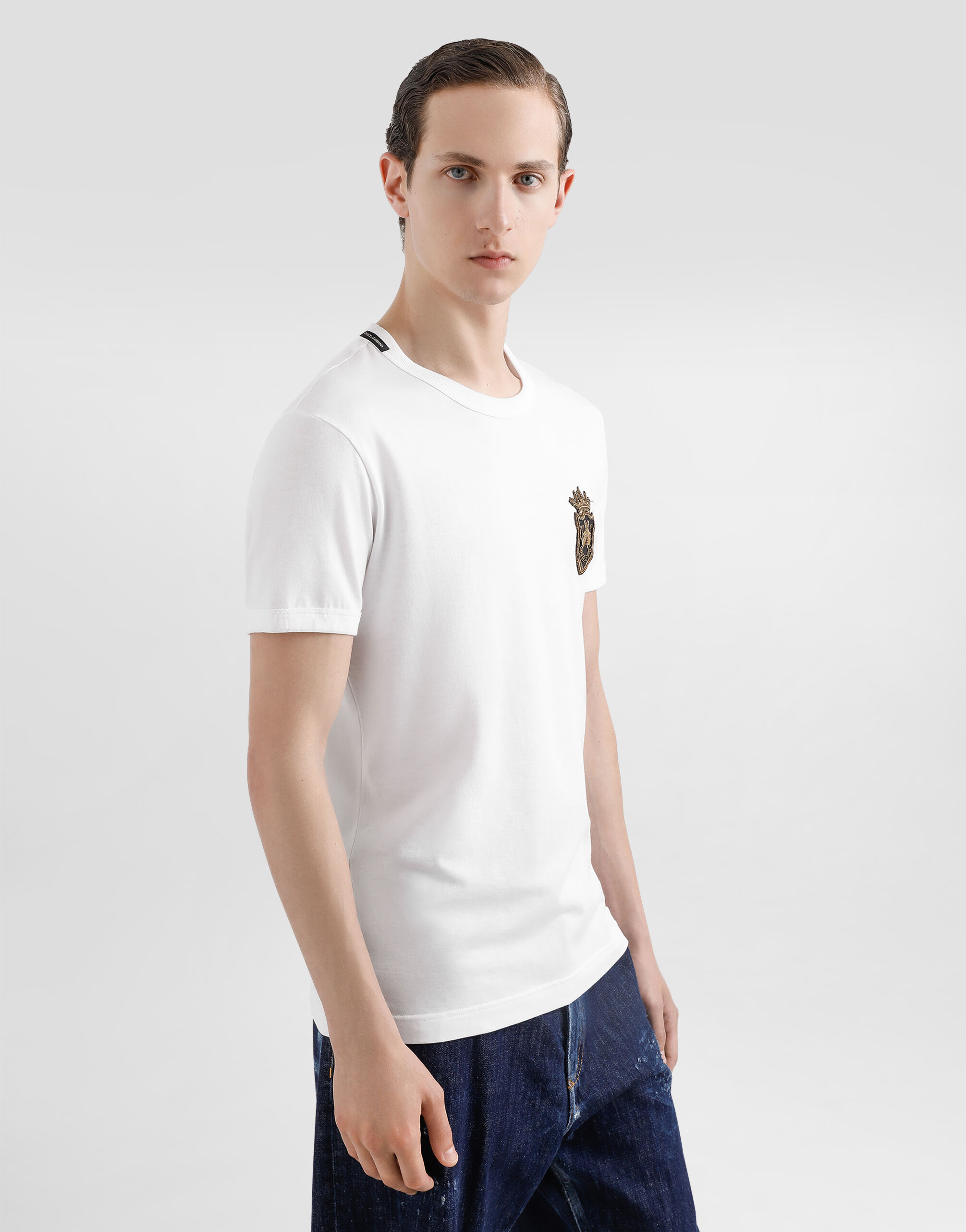 Cotton T-shirt with heraldic patch in White for Men