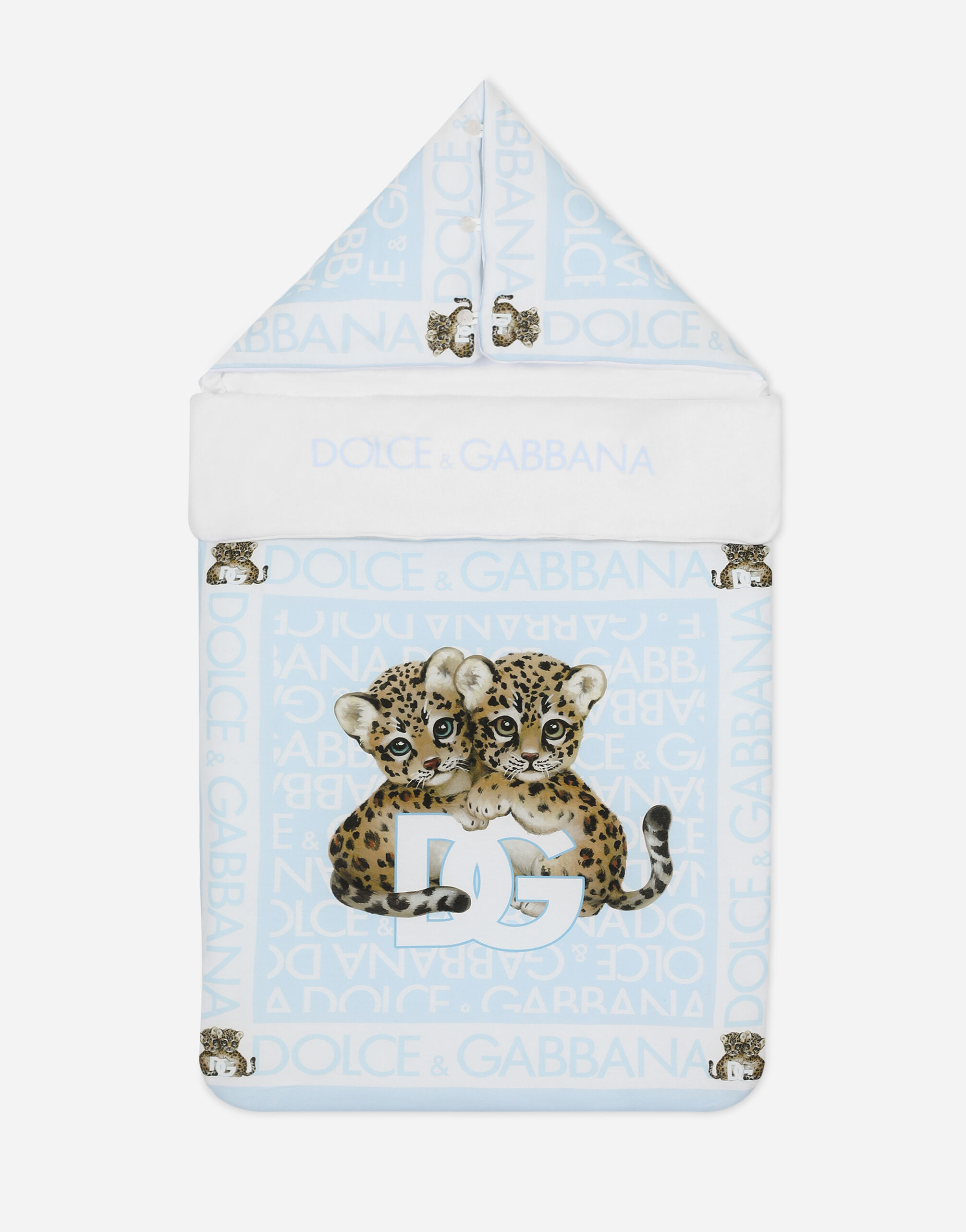 Dolce & Gabbana Jersey sleep sack with all-over logo print Azure L1JG34G7G0H