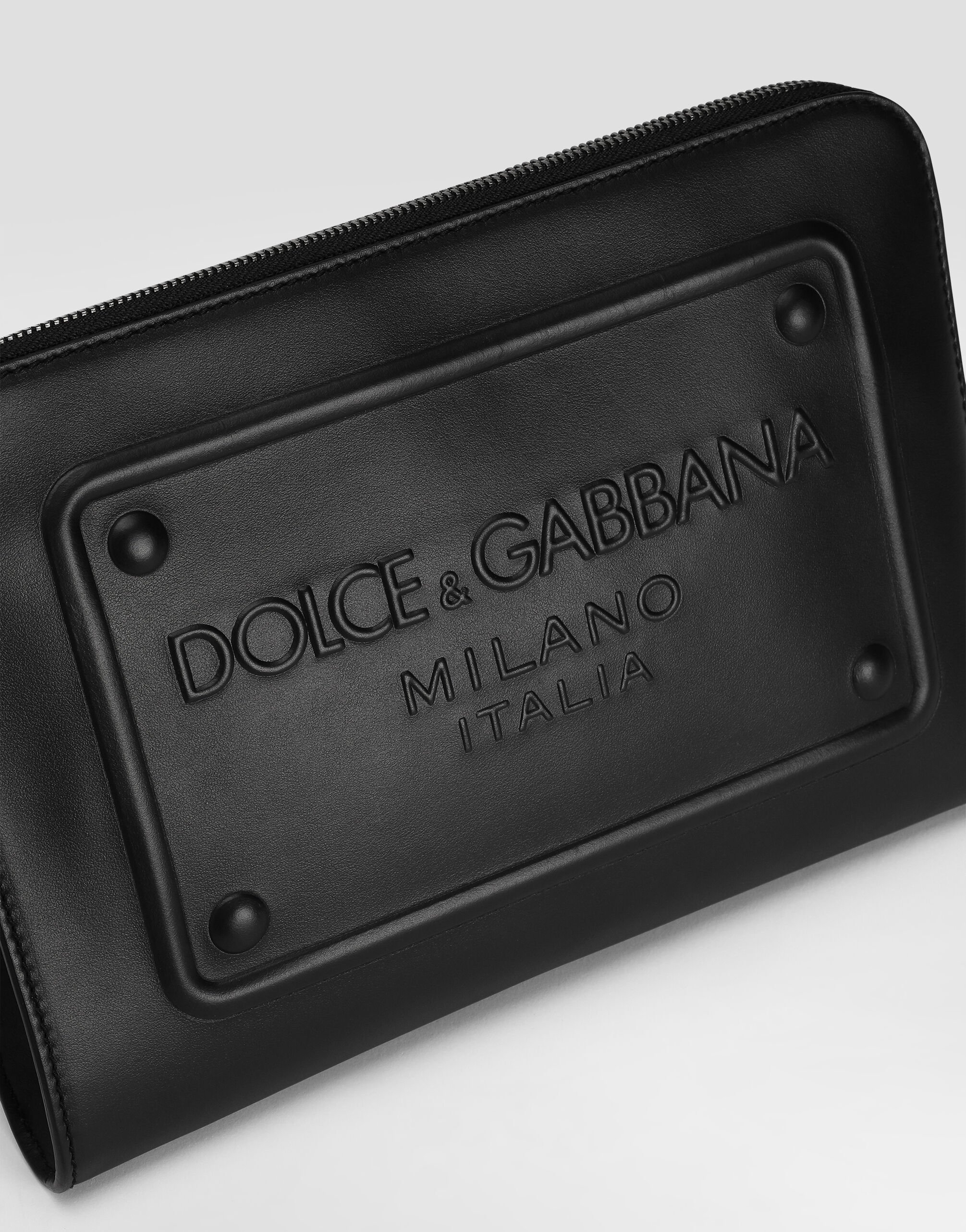 Small calfskin pouch with raised logo in Black for Men