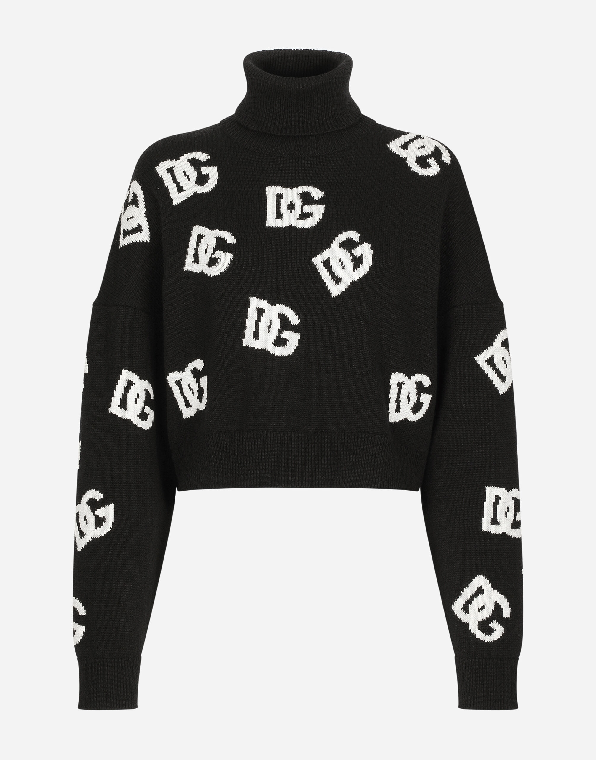 Cropped wool sweater with DG logo inlay in Print for Women Dolce Gabbana