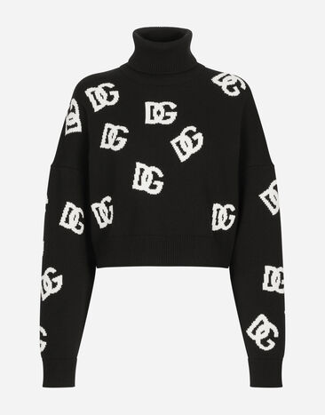 Dolce & Gabbana Jersey corto de lana con logotipo DG en intarsia Verde FXZ01ZJBSHY
