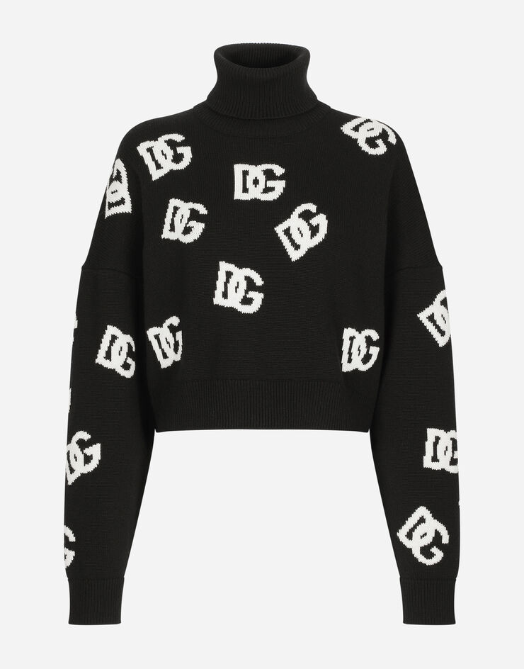 Dolce & Gabbana Kurzer Wollpullover mit DG-Intarsienlogo Print FXW11TJAWXA