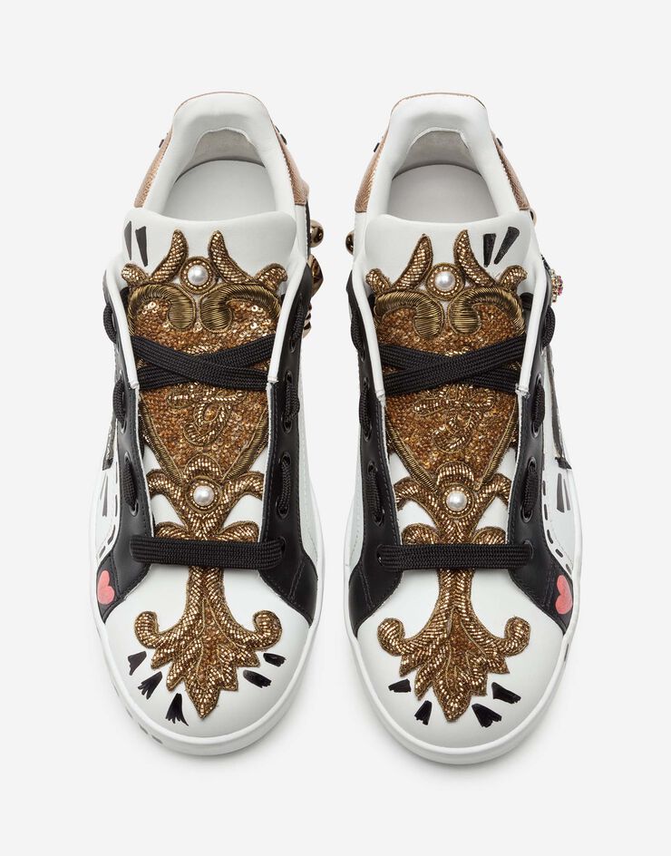 Dolce & Gabbana Printed nappa calfskin Portofino sneakers with embroidery Multicolor CK1544AA952