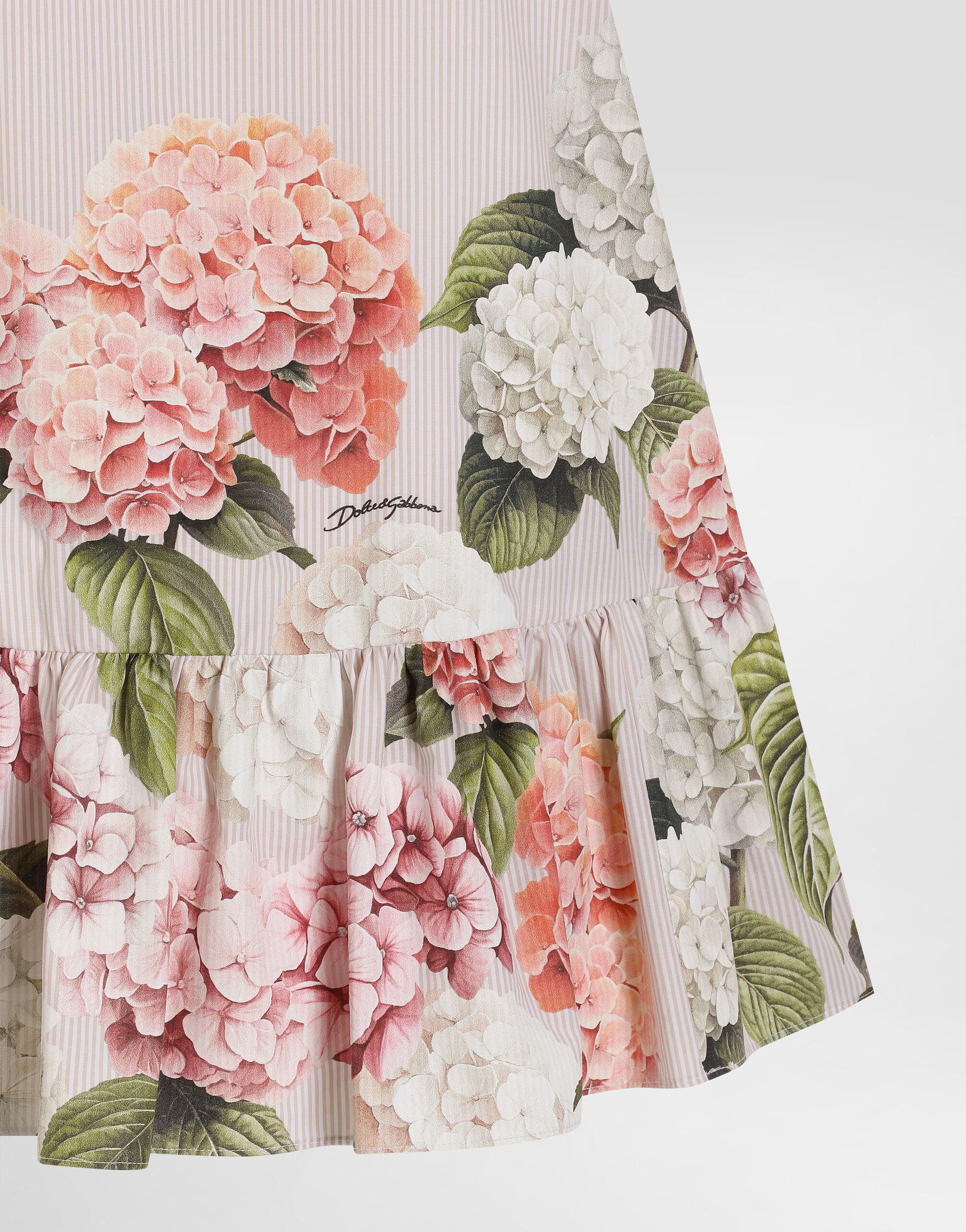 Hydrangea-print striped cotton canvas dress in Multicolor for