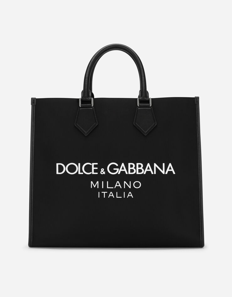 Dolce & Gabbana Large nylon shopper with rubberized logo Black BM1796AG182