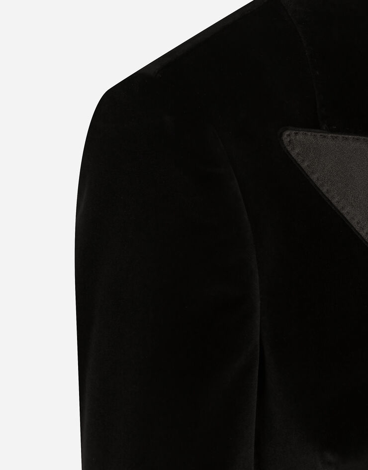 Dolce & Gabbana Chaqueta tipo esmoquin corta de botonadura doble de terciopelo Negro F291WTFUVG7