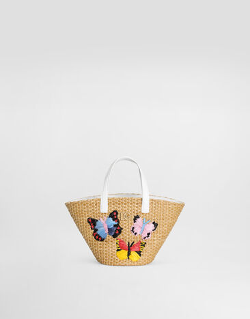 Dolce & Gabbana Straw basket with DG logo and Butterflies Purple LB3L54FMTAC