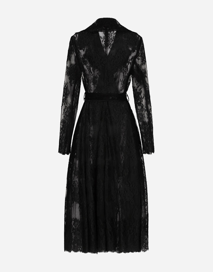 Dolce&Gabbana Chantilly lace coat with belt Black F0W0KTHLMO7