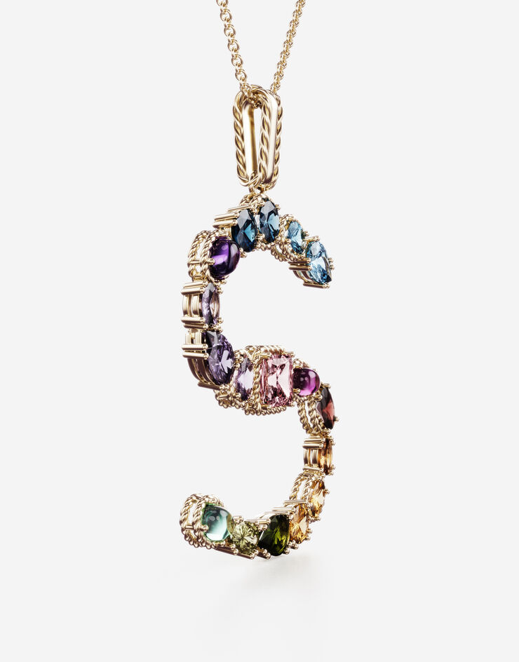 Dolce & Gabbana Rainbow alphabet S pendant in yellow gold with multicolor fine gems Gold WAMR2GWMIXS