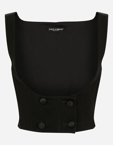 Dolce & Gabbana Double-breasted wool waistcoat with round neck Black FTC32TFU28J