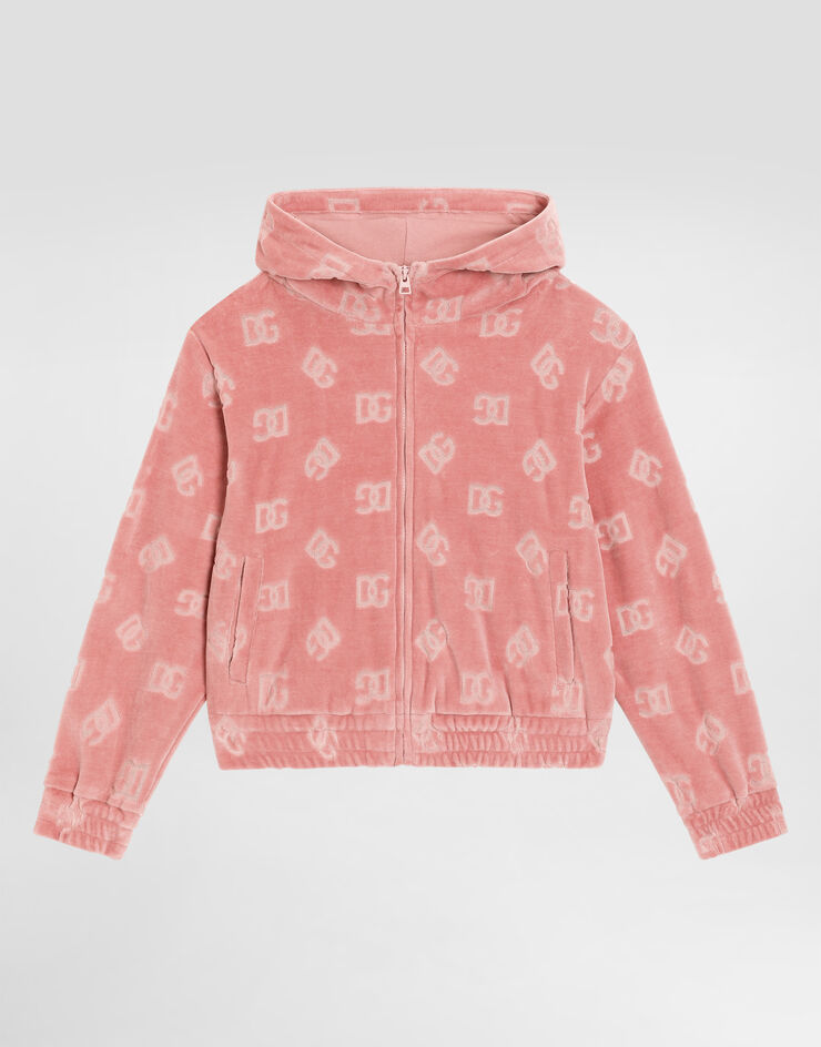 Dolce & Gabbana Sudadera de chenilla con capucha y logotipo DG en jacquard Rosa L5JWBVFJ7DL