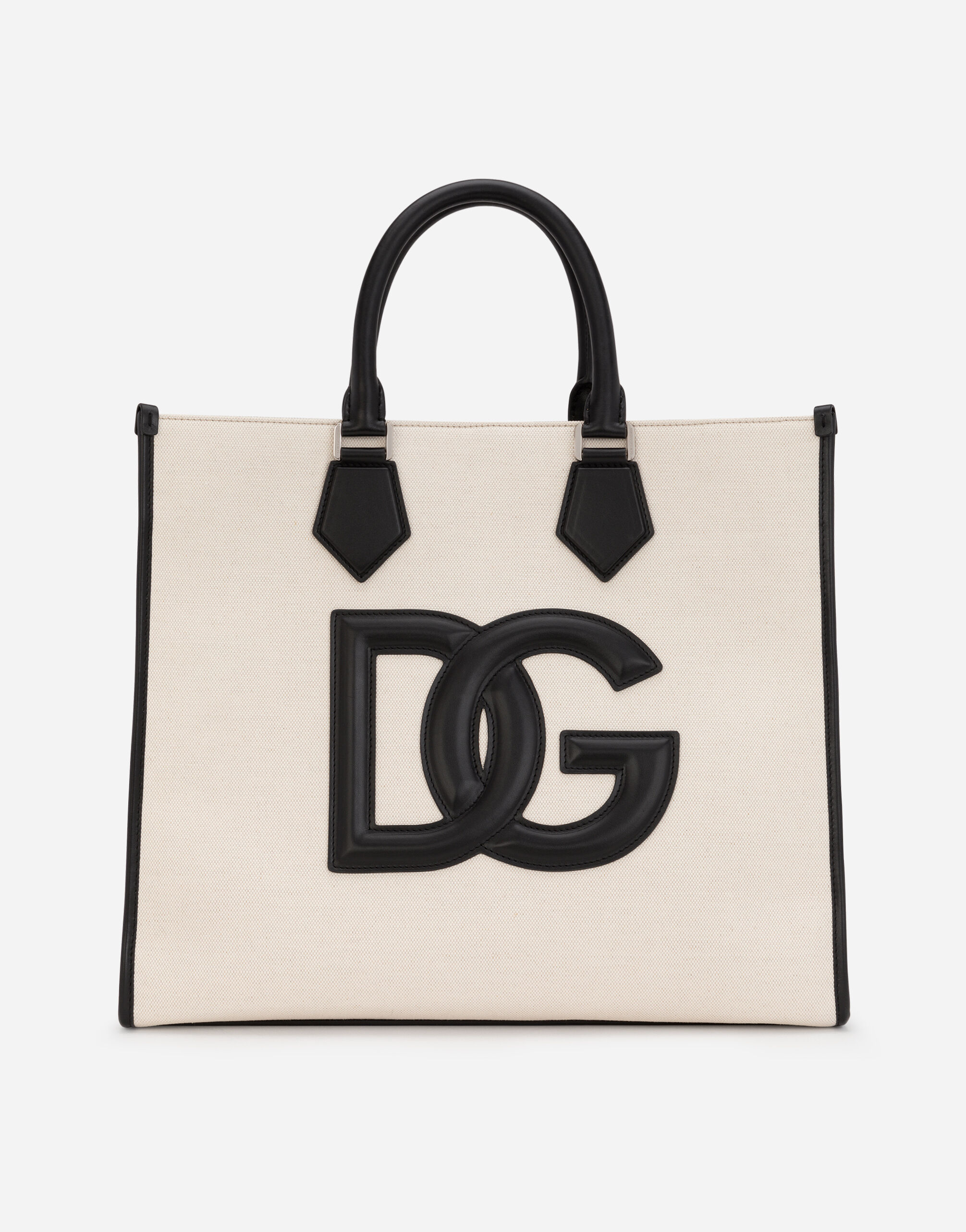 Dolce & Gabbana Shopping in canvas con dettagli in pelle di vitello nappata Multicolore G5JU9ZGEZZ3