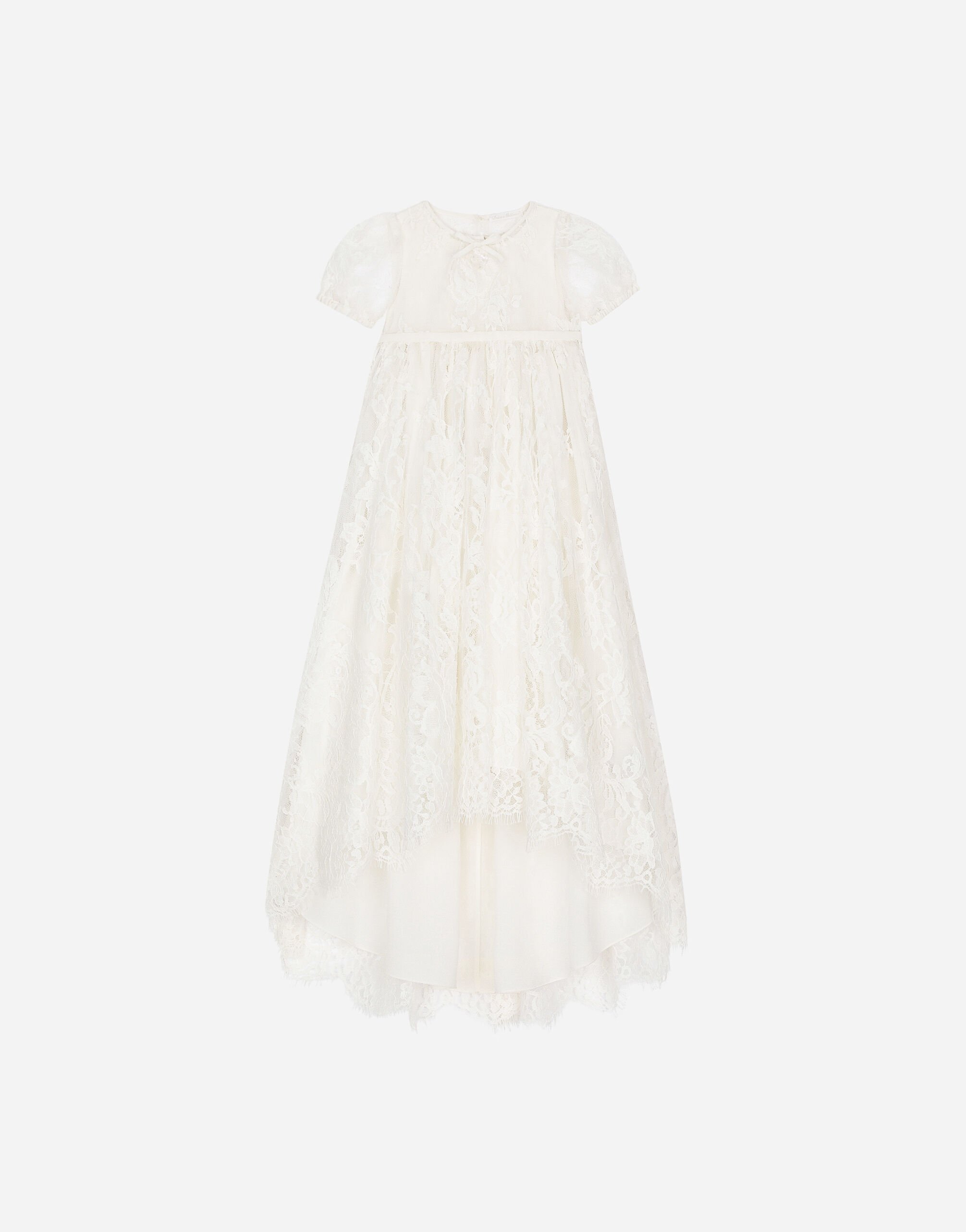 Dolce & Gabbana فستان تعميد من دانتيل راماج Chantilly من خط الامبراطورية مع أكمام قصيرة أبيض L0EGG2FU1L6
