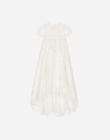 Dolce & Gabbana Empire-line ramage Chantilly lace christening dress with short sleeves White L0EGG2FU1L6