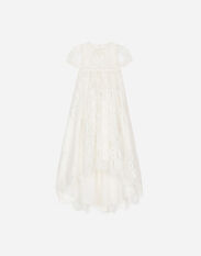 Dolce & Gabbana Empire-line ramage Chantilly lace christening dress with short sleeves White L0EGG2FU1L6