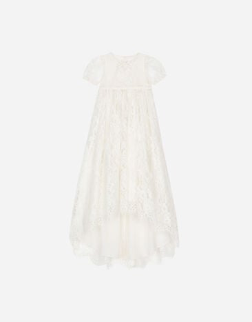 Dolce & Gabbana Empire-line ramage Chantilly lace christening dress with short sleeves Silver L52DH1G7VXC