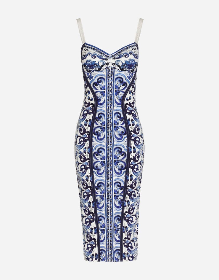 Dolce & Gabbana 마욜리카 프린트 샤르뫼즈 뷔스티에 드레스 멀티 컬러 F6R3OTHPABO