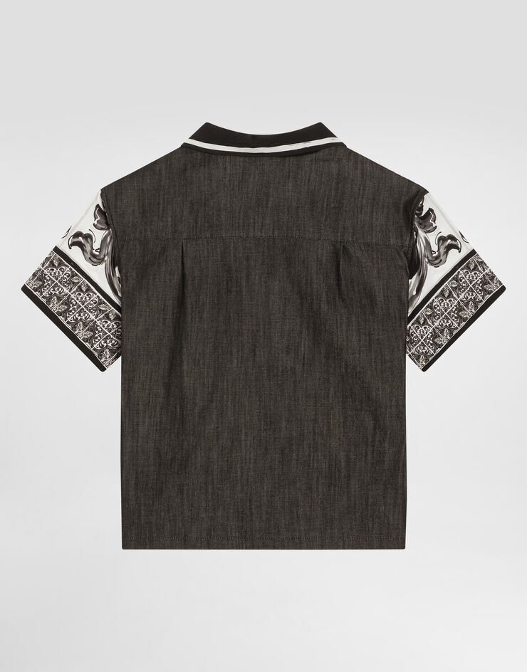 Dolce & Gabbana Kurzarmhemd aus Denim mit Majolika-Print Mehrfarbig L43S81LDD19