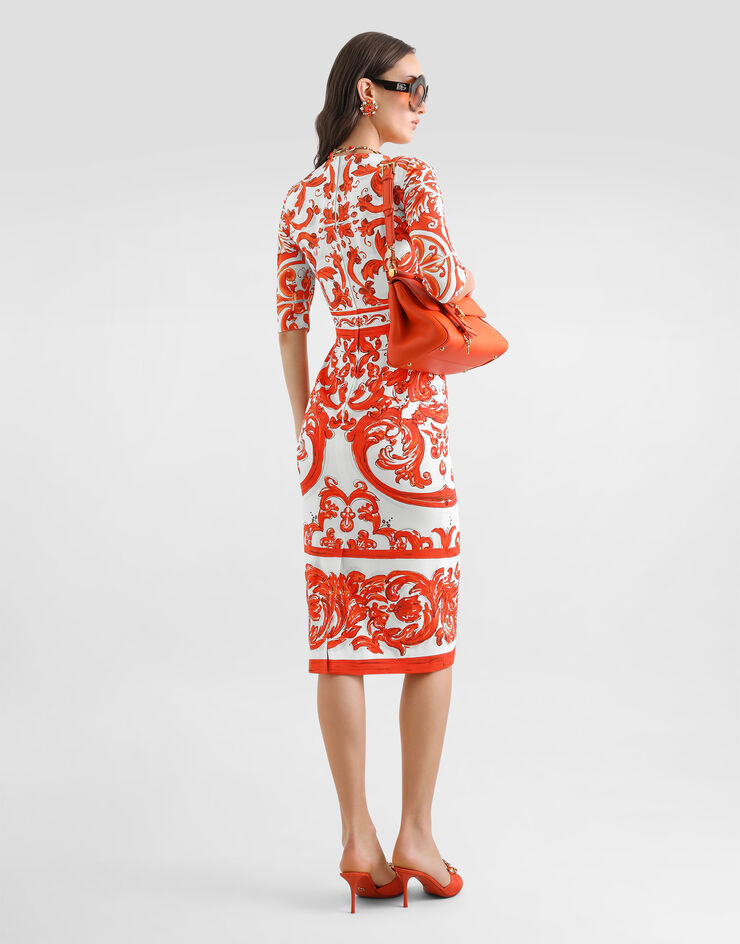 Dolce & Gabbana Majolica-print charmeuse dress Multicolor F6EAJTGDDRJ