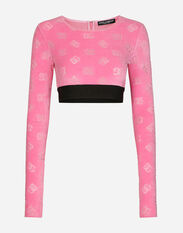 Dolce & Gabbana Flocked jersey T-shirt with all-over DG logo Pink F6DIHTFURAG