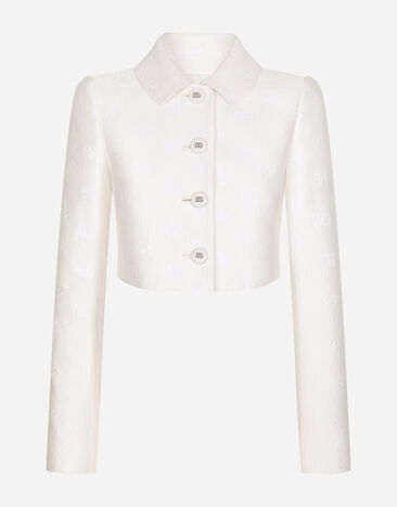 Dolce&Gabbana Short jacquard jacket with all-over DG logo Black F0B6ATHJMOK