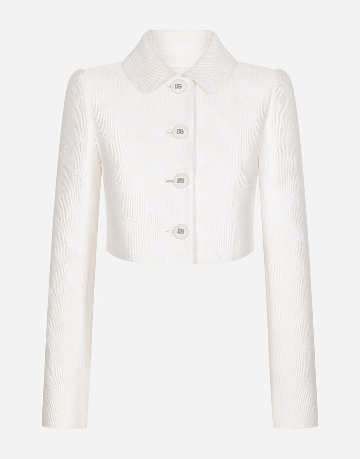 Dolce & Gabbana Short jacquard jacket with all-over DG logo White F26DHTFJTBP