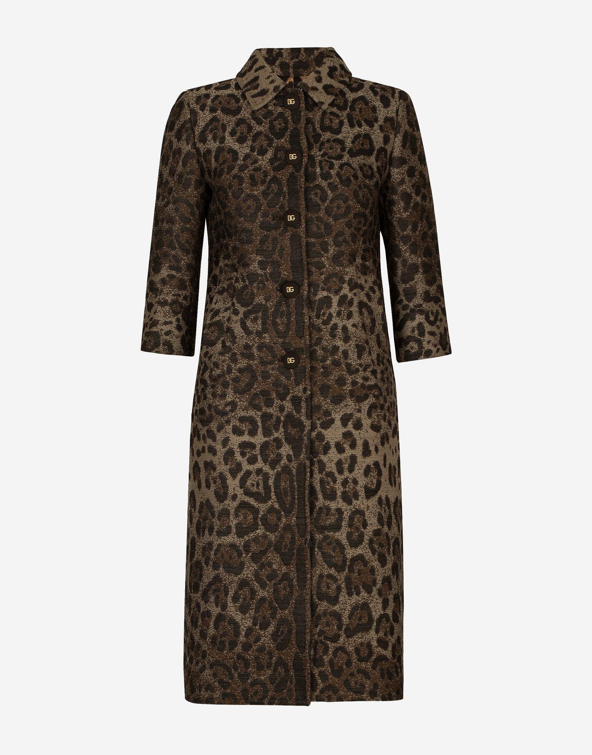 Dolce&Gabbana Single-breasted wool jacquard coat with leopard design Animal Print F9R11THSMW8