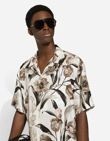 Dolce & Gabbana Silk Hawaiian shirt with tulip print Print G5JH9TIS1UW