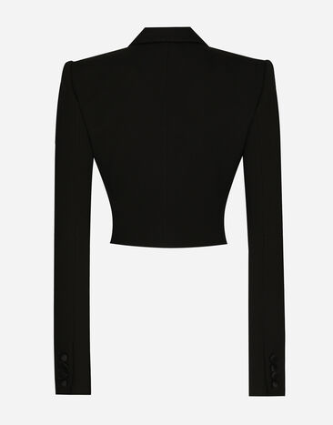 Dolce & Gabbana Veste de smoking croisée et courte en gabardine de laine Noir F291WTFU21E