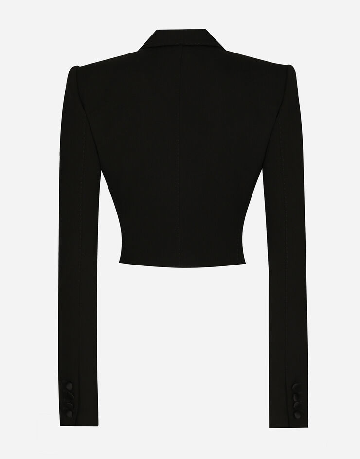 Dolce & Gabbana Kurze zweireihige Smokingjacke aus Wollgabardine Schwarz F291WTFU21E