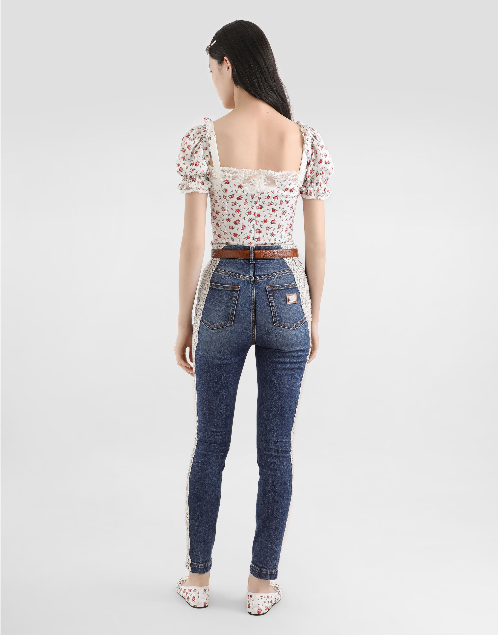 Small rose-print charmeuse top in Multicolor for Women