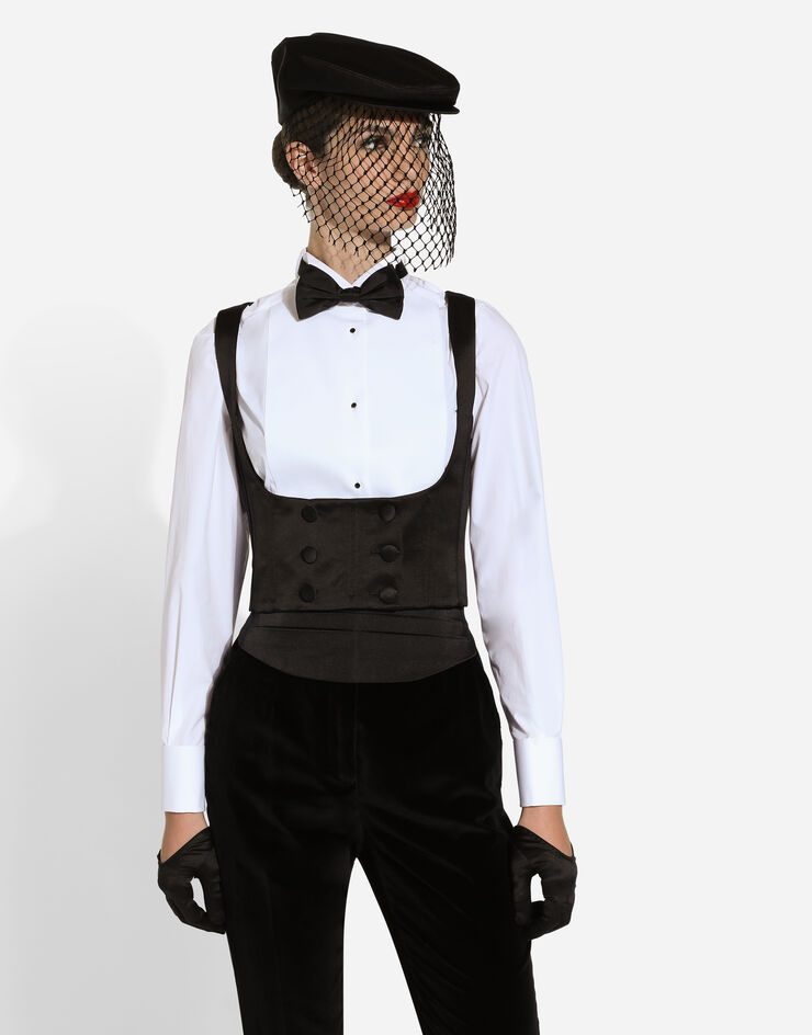 Dolce & Gabbana Chaleco de esmoquin de botonadura doble en raso duquesa de seda Negro F791ZTFU1KM